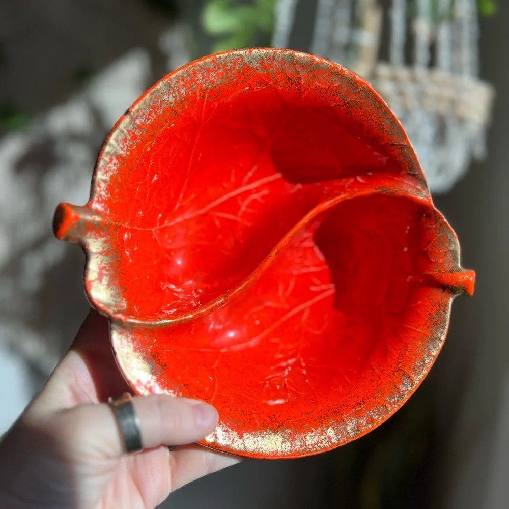 Vintage Orange Drip Glaze Divided Dish– California Pottery – Mid Century Modern